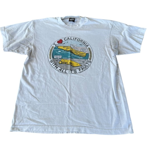 Vintage I Love California Earthquake Faults T-Shirt Screen Stars Single Stitch L - Picture 1 of 9